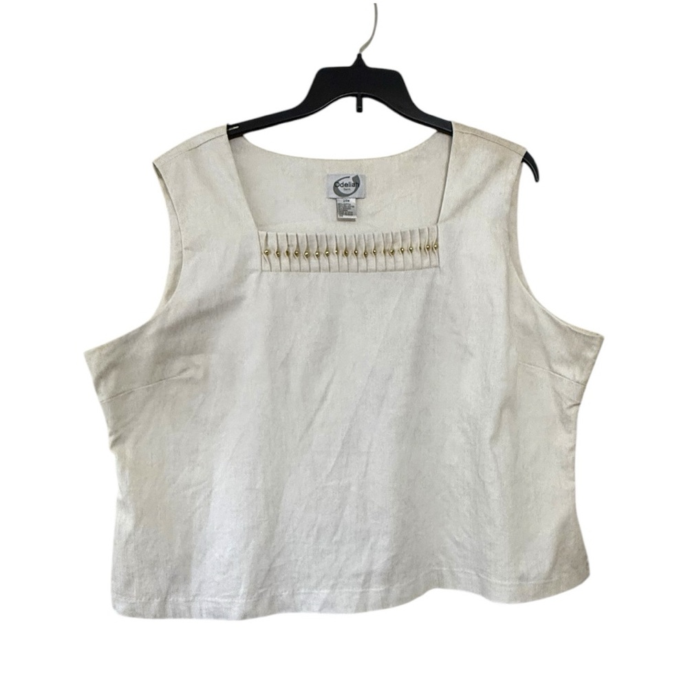 Odeliah’s Vintage Top Sparkle Crisp Cotton Blend Sleeveless Cream Gold size 24W